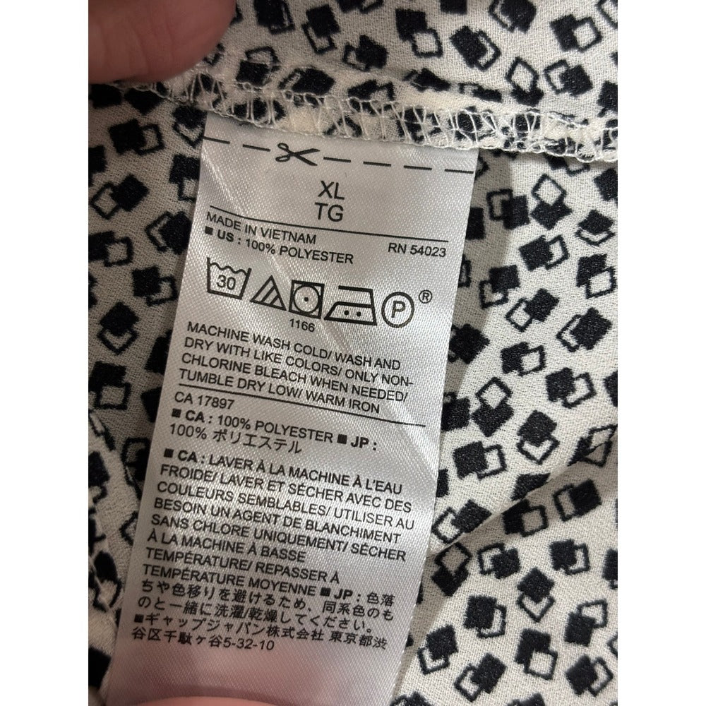 Banana Republic XL Womens White Black Geometric Blouse Casual Preppy NWT