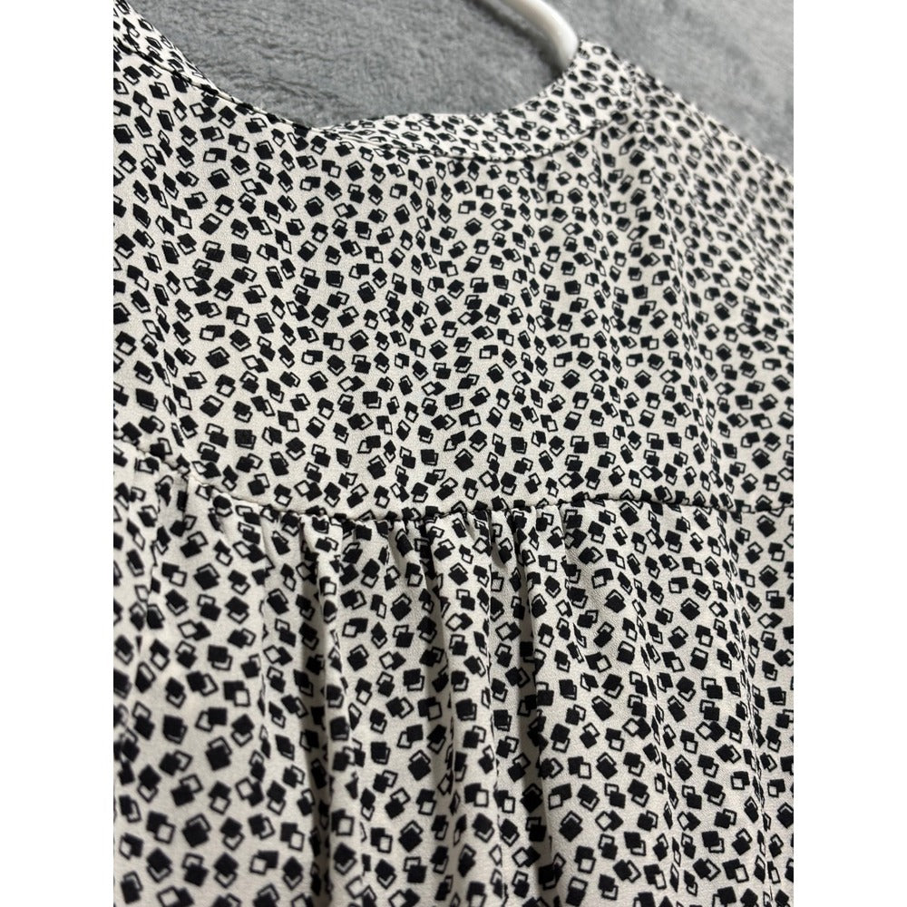 Banana Republic XL Womens White Black Geometric Blouse Casual Preppy NWT