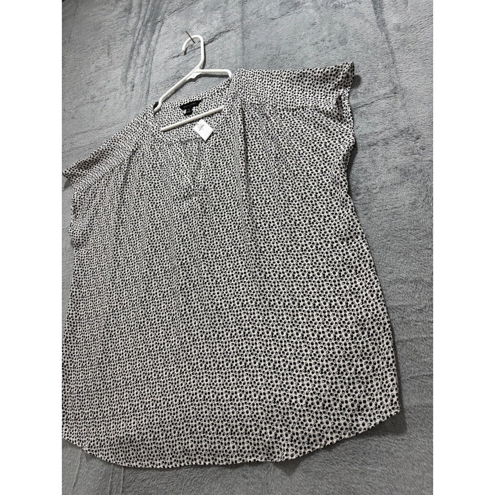 Banana Republic XL Womens White Black Geometric Blouse Casual Preppy NWT