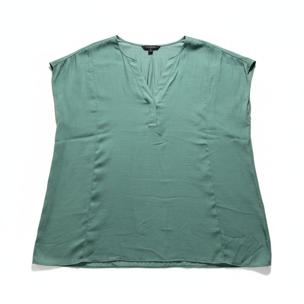 Banana Republic XL Womens Green V-Neck Short Sleeve Blouse Casual Boho