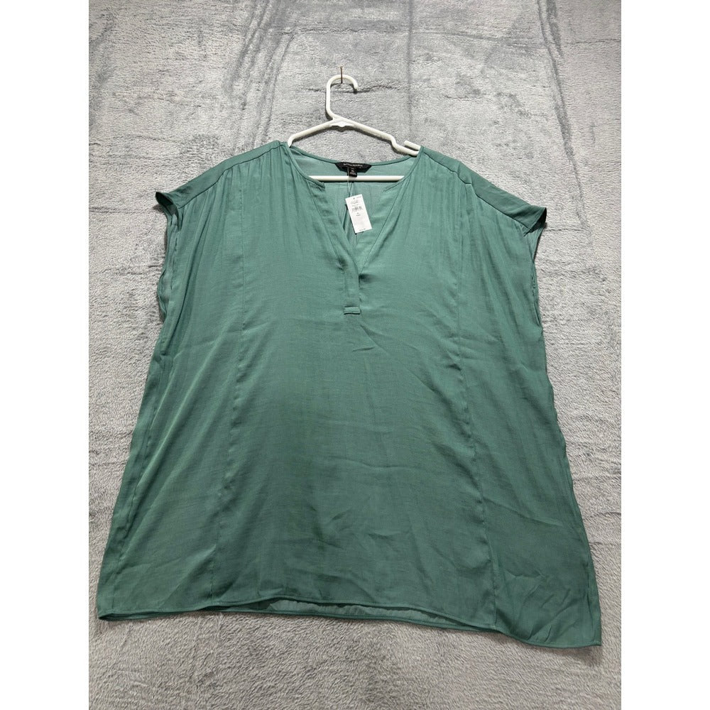 Banana Republic XL Womens Green V-Neck Short Sleeve Blouse Casual Boho