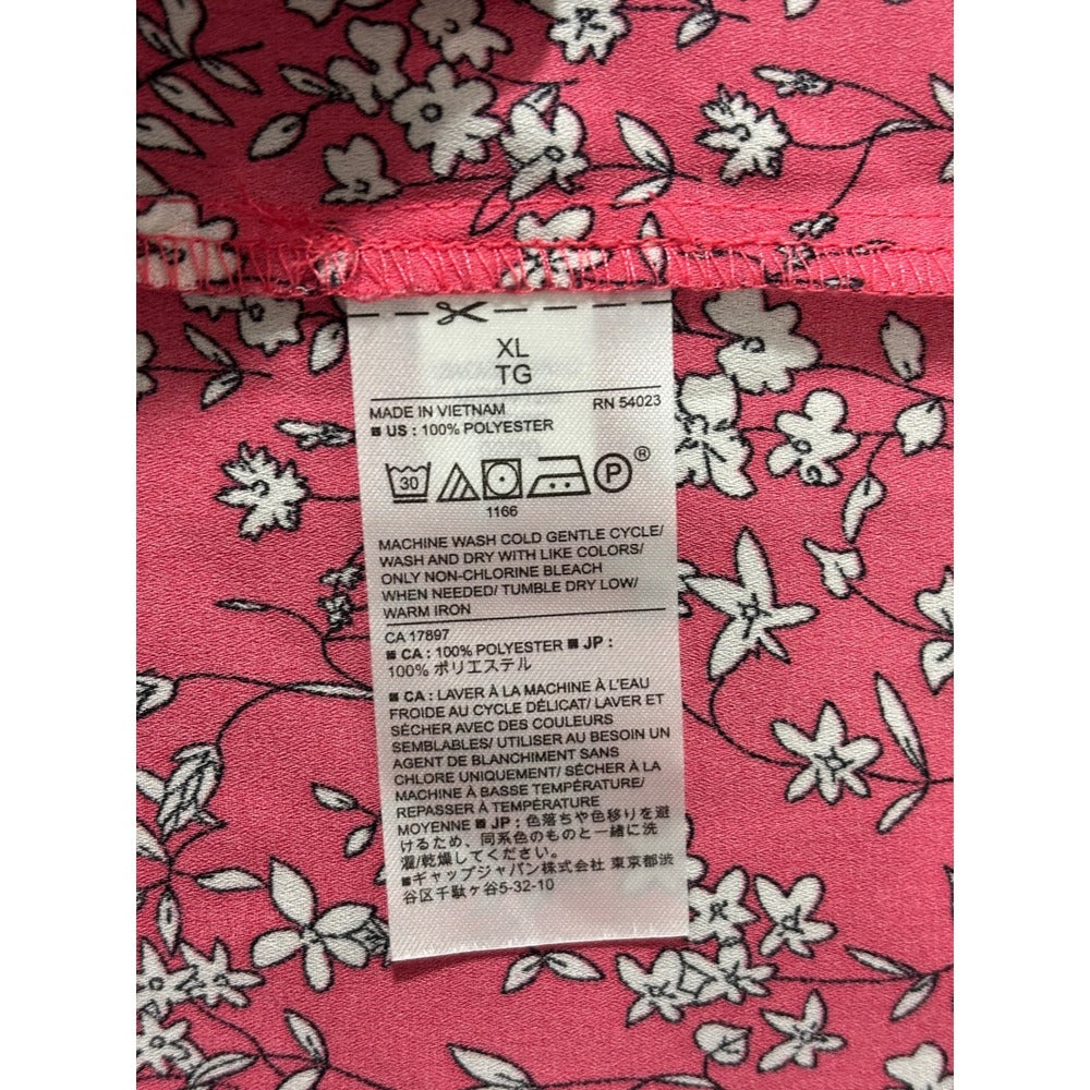 Banana Republic XL Womens Pink Floral V-Neck Blouse Boho Casual Short Sleeve