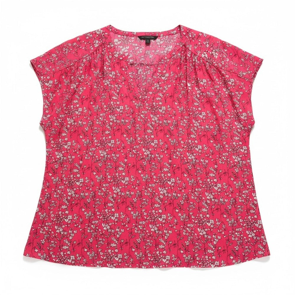 Banana Republic XL Womens Pink Floral V-Neck Blouse Boho Casual Short Sleeve