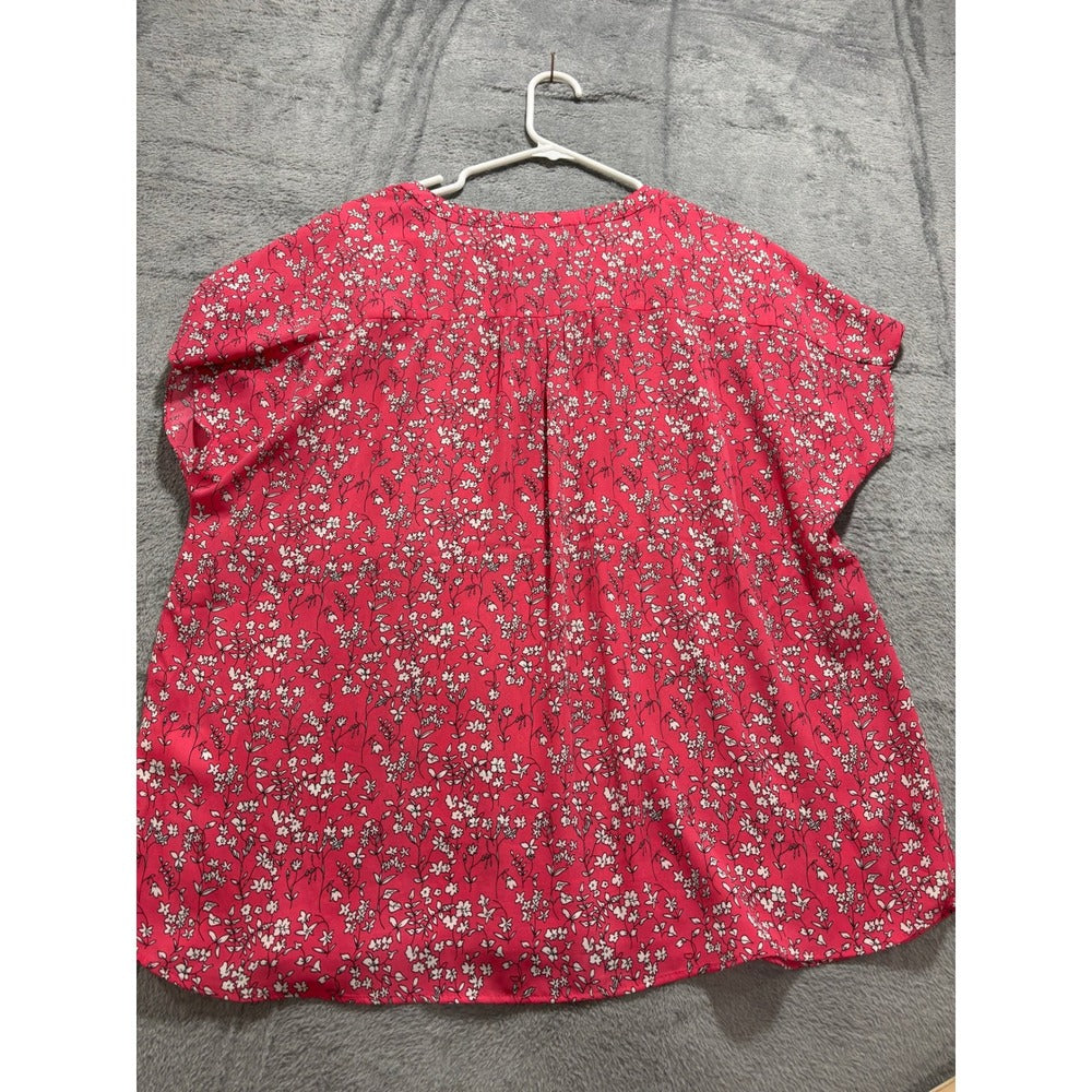 Banana Republic XL Womens Pink Floral V-Neck Blouse Boho Casual Short Sleeve