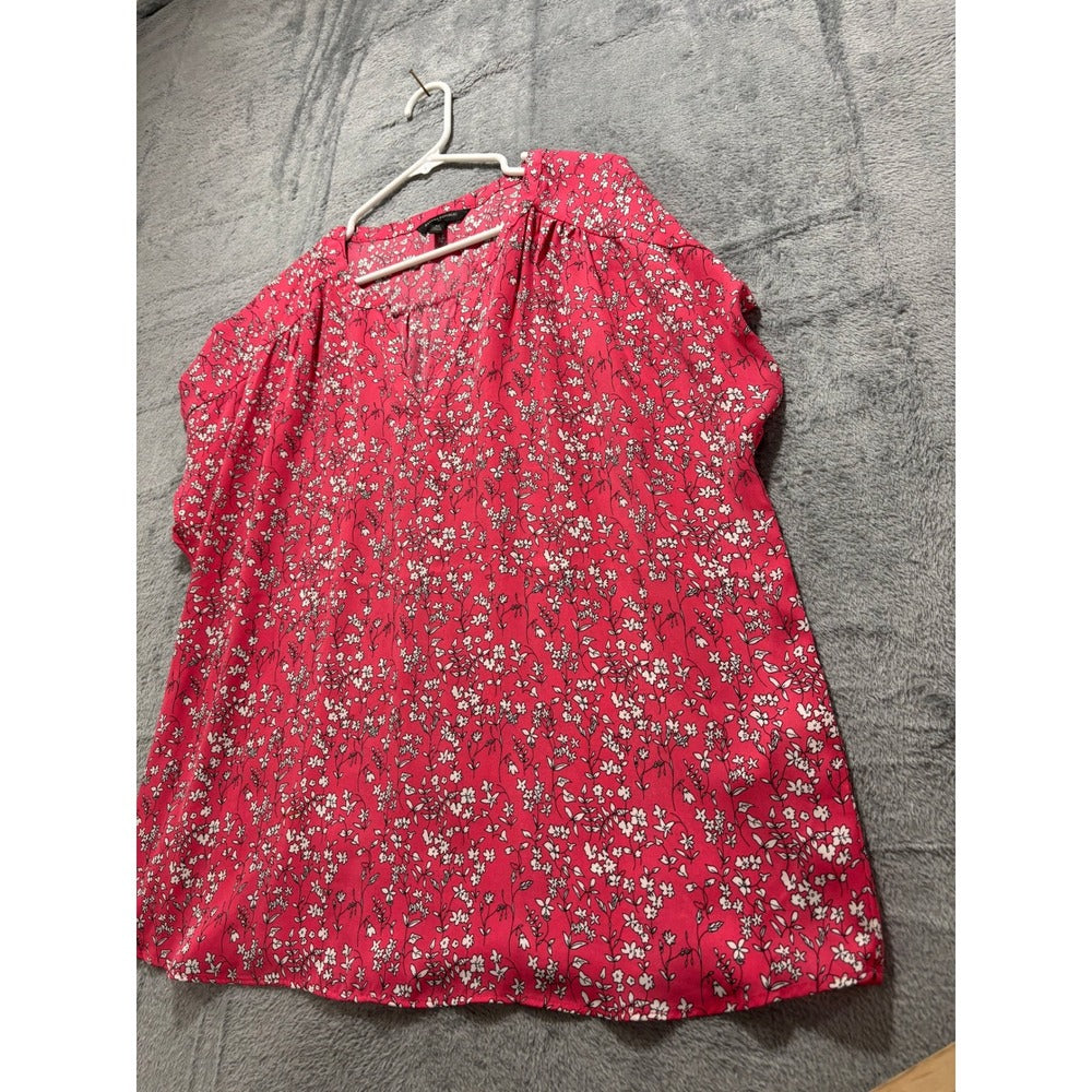 Banana Republic XL Womens Pink Floral V-Neck Blouse Boho Casual Short Sleeve