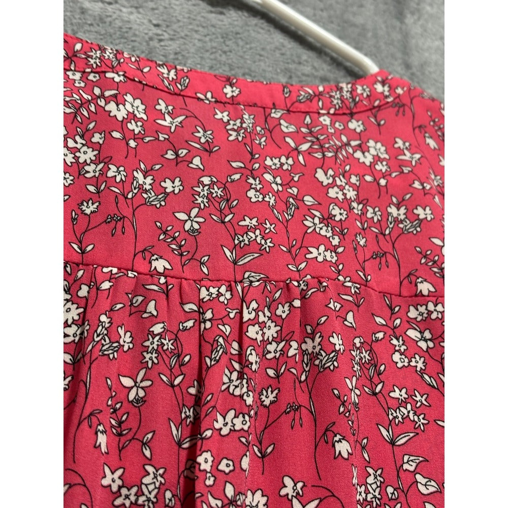 Banana Republic XL Womens Pink Floral V-Neck Blouse Boho Casual Short Sleeve
