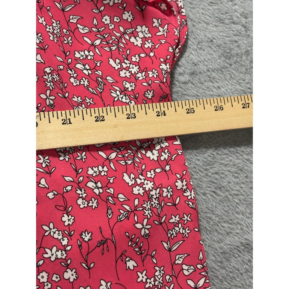 Banana Republic XL Womens Pink Floral V-Neck Blouse Boho Casual Short Sleeve
