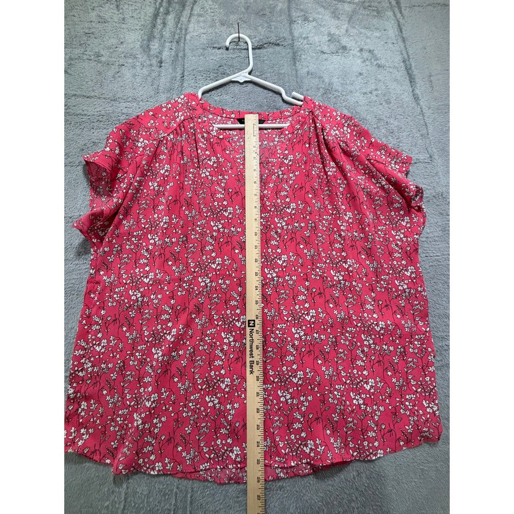 Banana Republic XL Womens Pink Floral V-Neck Blouse Boho Casual Short Sleeve