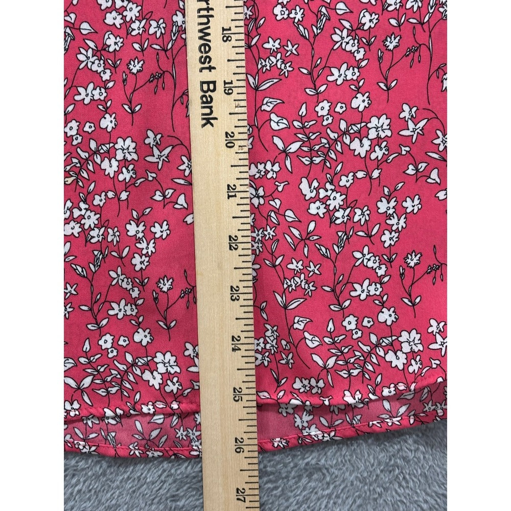 Banana Republic XL Womens Pink Floral V-Neck Blouse Boho Casual Short Sleeve