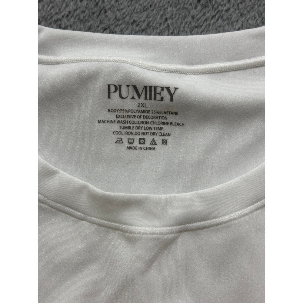 PUMIEY 2XL White T-Shirt 2 Pack Womens Short Sleeve Athleisure Minimalist Casual