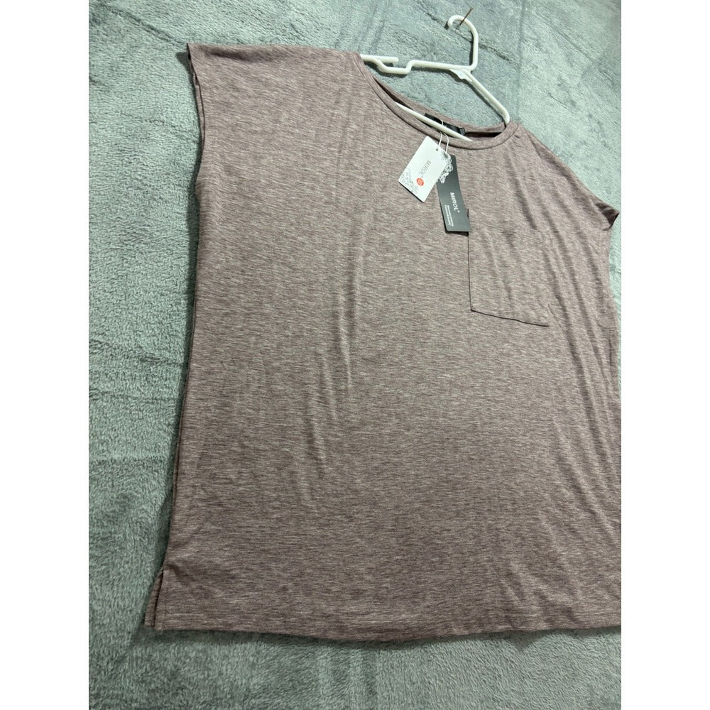 MIROL XXL Womens Mauve Pink Heather Short Sleeve Pocket Tee Casual Boho NEW
