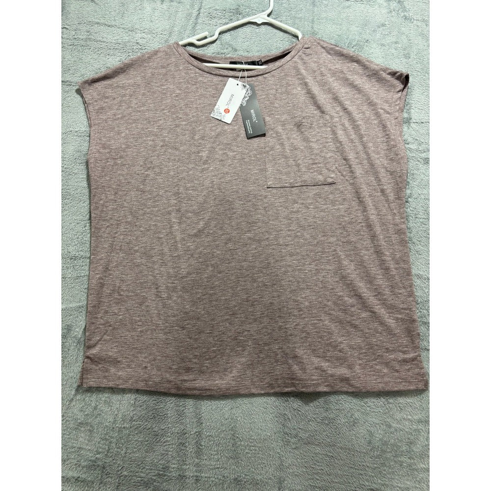MIROL XXL Womens Mauve Pink Heather Short Sleeve Pocket Tee Casual Boho NEW