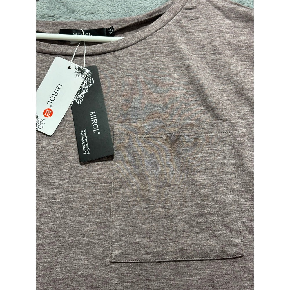 MIROL XXL Womens Mauve Pink Heather Short Sleeve Pocket Tee Casual Boho NEW
