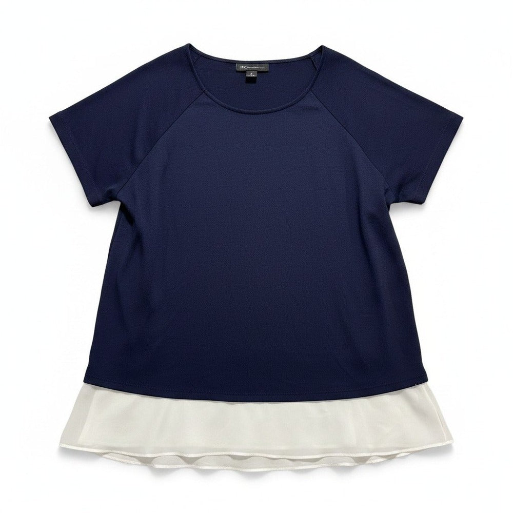INC Womens 2X Navy Blue Layered Chiffon Hem Knit Top Casual Preppy