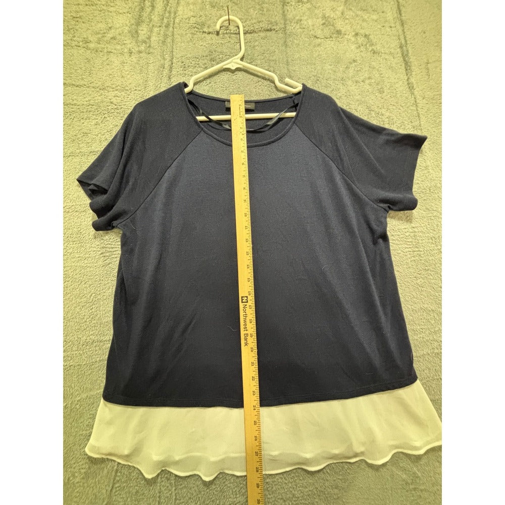 INC Womens 2X Navy Blue Layered Chiffon Hem Knit Top Casual Preppy