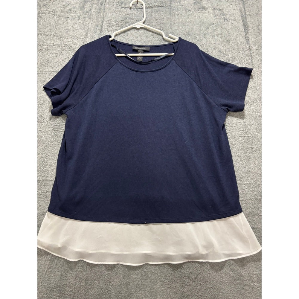 INC Womens 2X Navy Blue Layered Chiffon Hem Knit Top Casual Preppy