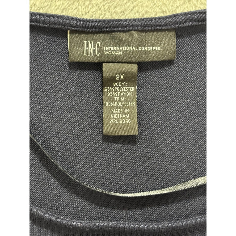 INC Womens 2X Navy Blue Layered Chiffon Hem Knit Top Casual Preppy