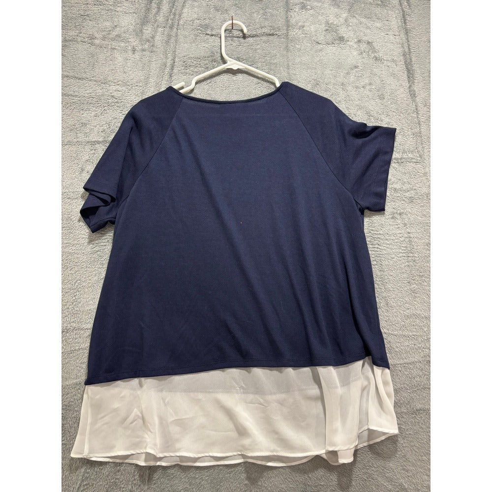 INC Womens 2X Navy Blue Layered Chiffon Hem Knit Top Casual Preppy