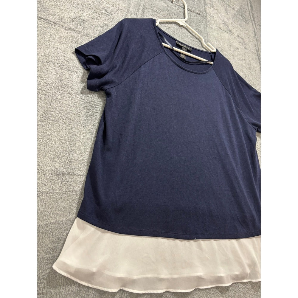 INC Womens 2X Navy Blue Layered Chiffon Hem Knit Top Casual Preppy