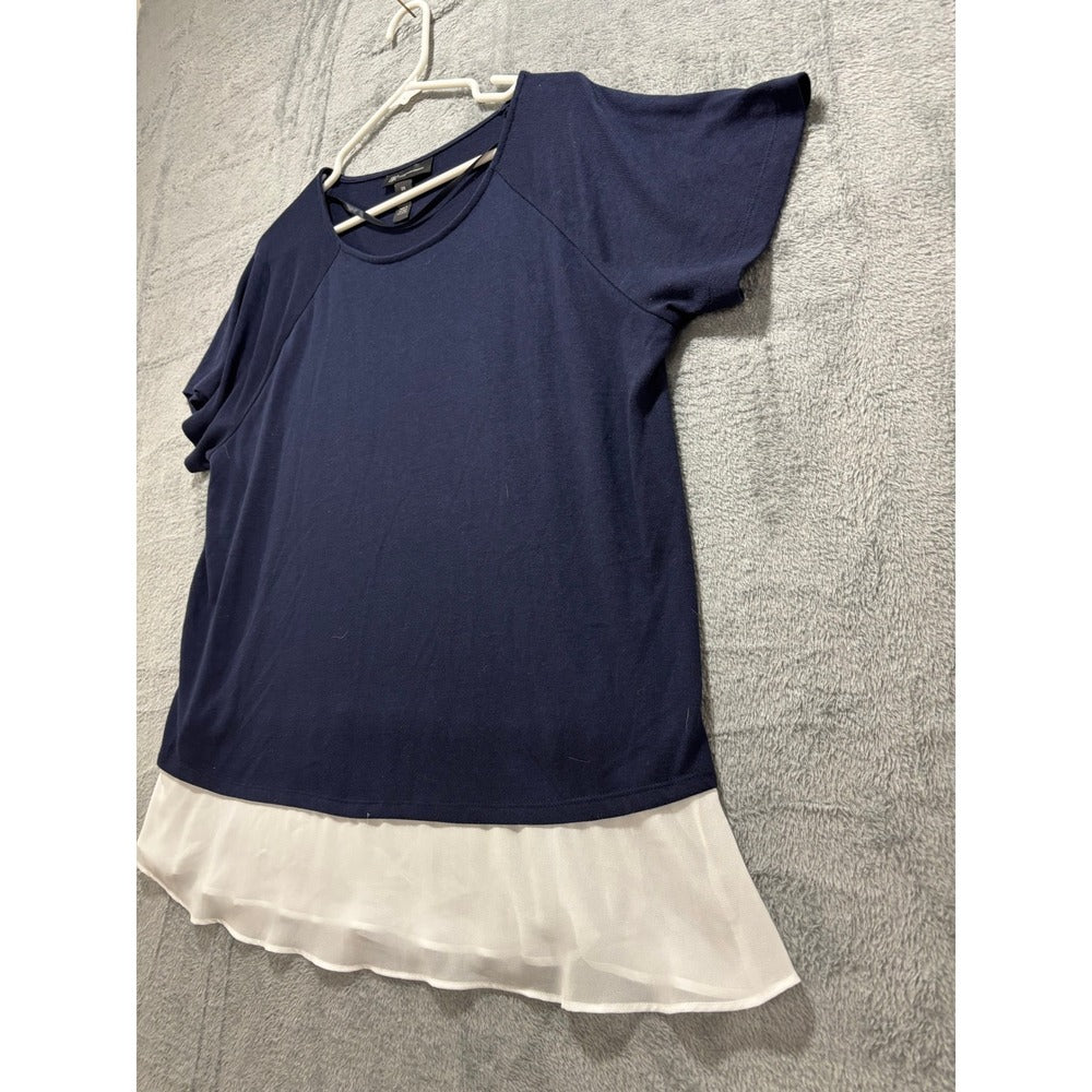 INC Womens 2X Navy Blue Layered Chiffon Hem Knit Top Casual Preppy