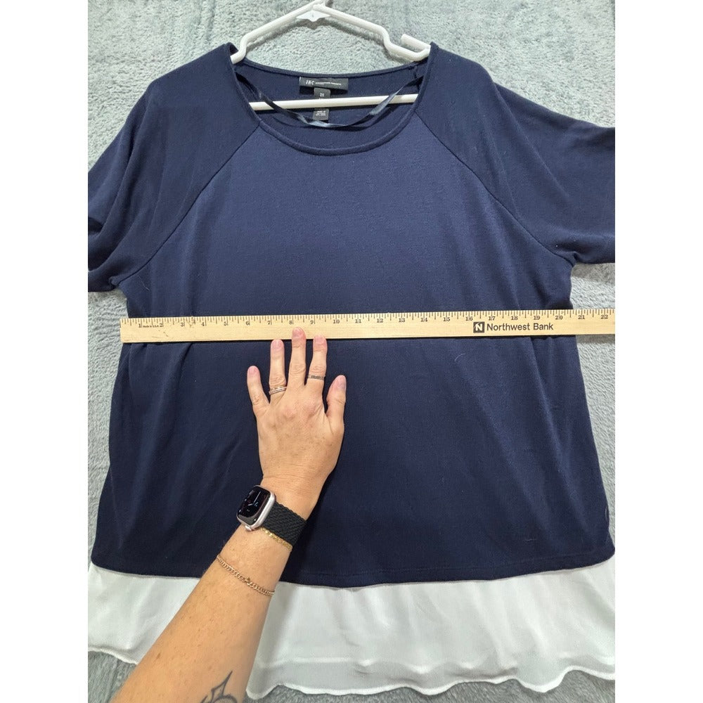 INC Womens 2X Navy Blue Layered Chiffon Hem Knit Top Casual Preppy