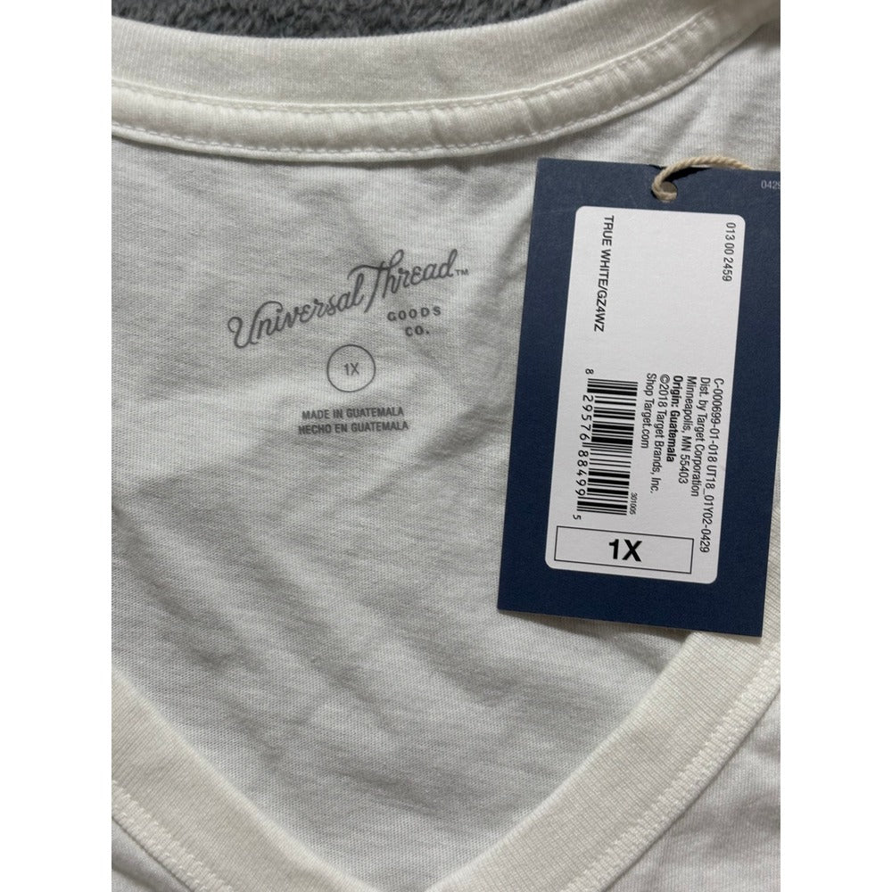 Universal Thread 1X White Womens V-Neck T-Shirt Casual Minimalist Cotton Tee
