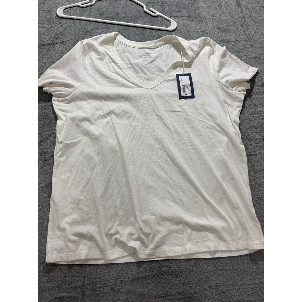 Universal Thread 1X White Womens V-Neck T-Shirt Casual Minimalist Cotton Tee