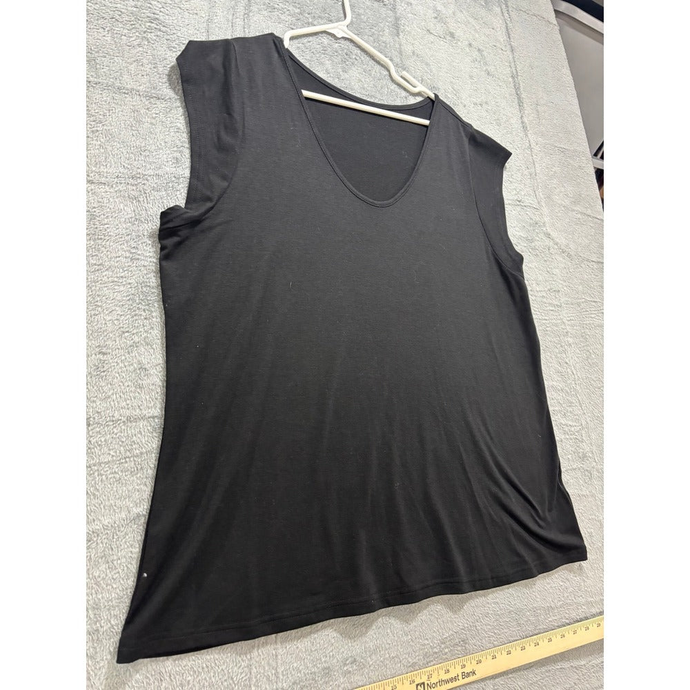 Womens XXL Black V-Neck Sleeveless Tank Top Casual Minimalist Relaxed Fit Basic