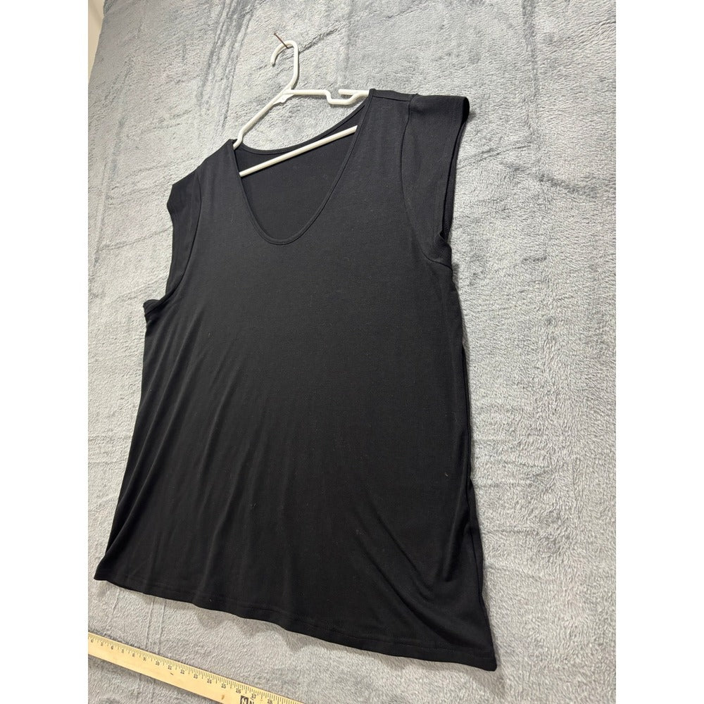 Womens XXL Black V-Neck Sleeveless Tank Top Casual Minimalist Relaxed Fit Basic