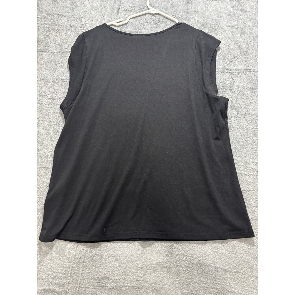 Womens XXL Black V-Neck Sleeveless Tank Top Casual Minimalist Relaxed Fit Basic