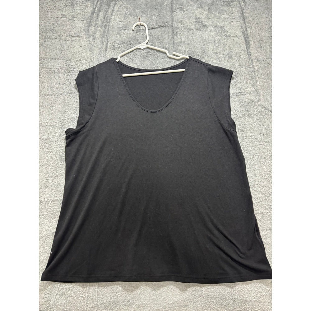 Womens XXL Black V-Neck Sleeveless Tank Top Casual Minimalist Relaxed Fit Basic