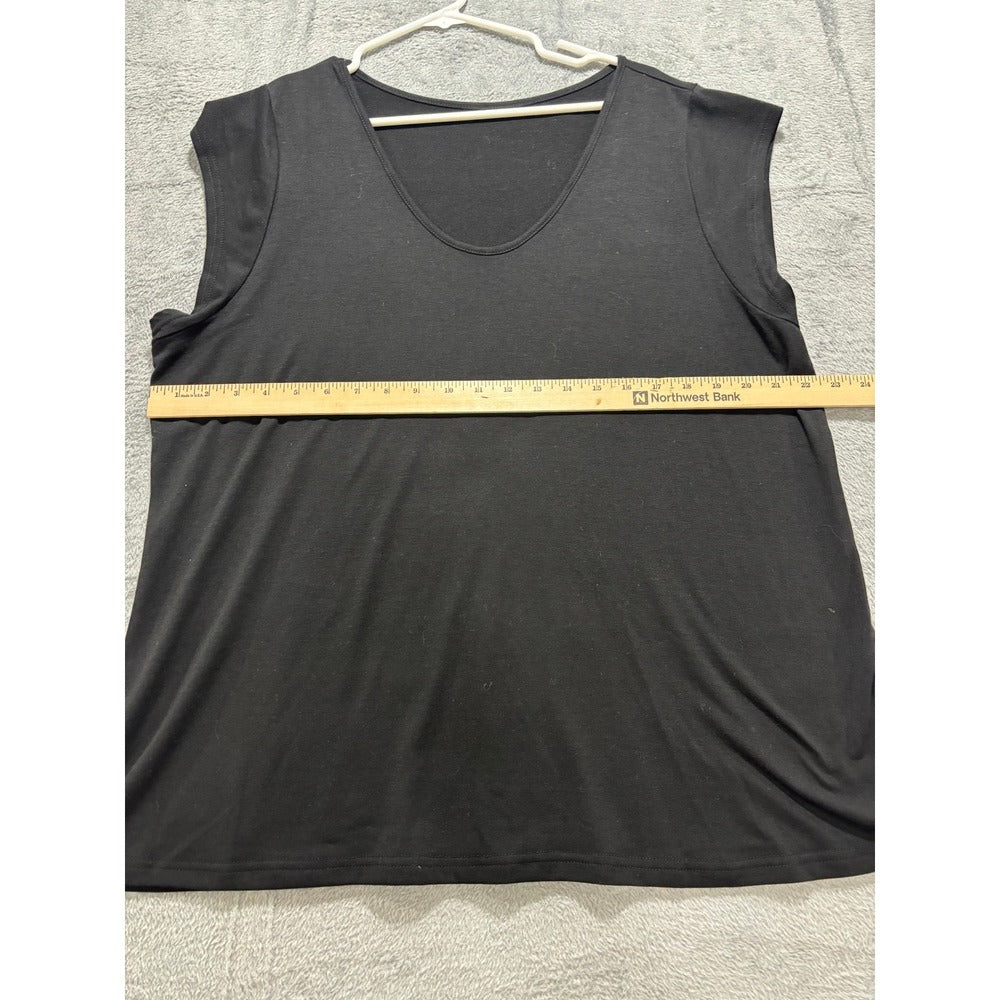 Womens XXL Black V-Neck Sleeveless Tank Top Casual Minimalist Relaxed Fit Basic