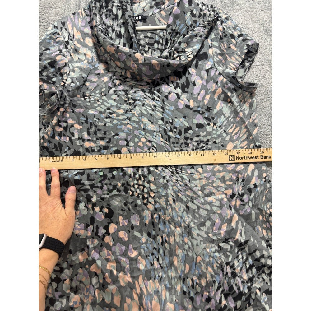 Chaus L Womens Gray Abstract Cowl Neck Short Sleeve Blouse Casual Boho Work Top