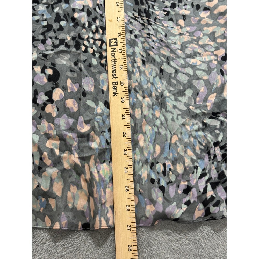 Chaus L Womens Gray Abstract Cowl Neck Short Sleeve Blouse Casual Boho Work Top