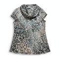 Chaus L Womens Gray Abstract Cowl Neck Short Sleeve Blouse Casual Boho Work Top