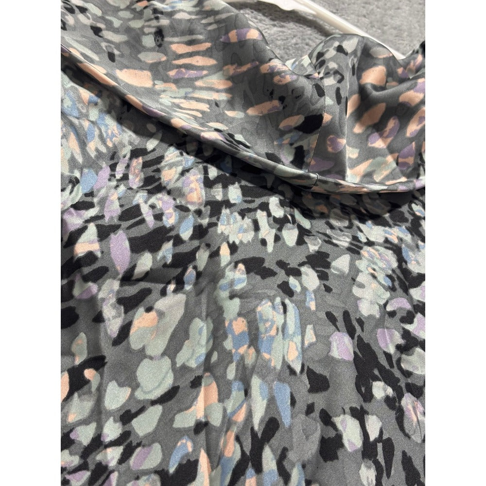 Chaus L Womens Gray Abstract Cowl Neck Short Sleeve Blouse Casual Boho Work Top