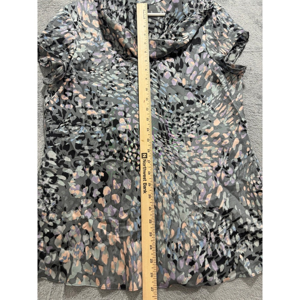 Chaus L Womens Gray Abstract Cowl Neck Short Sleeve Blouse Casual Boho Work Top