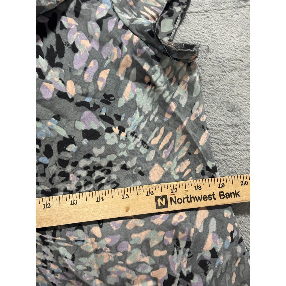 Chaus L Womens Gray Abstract Cowl Neck Short Sleeve Blouse Casual Boho Work Top