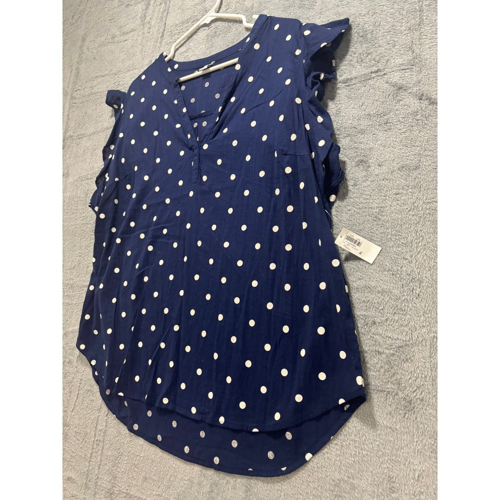 Old Navy XL Navy Blue Polka Dot Ruffle Sleeve Womens Blouse Casual Boho NWT Top