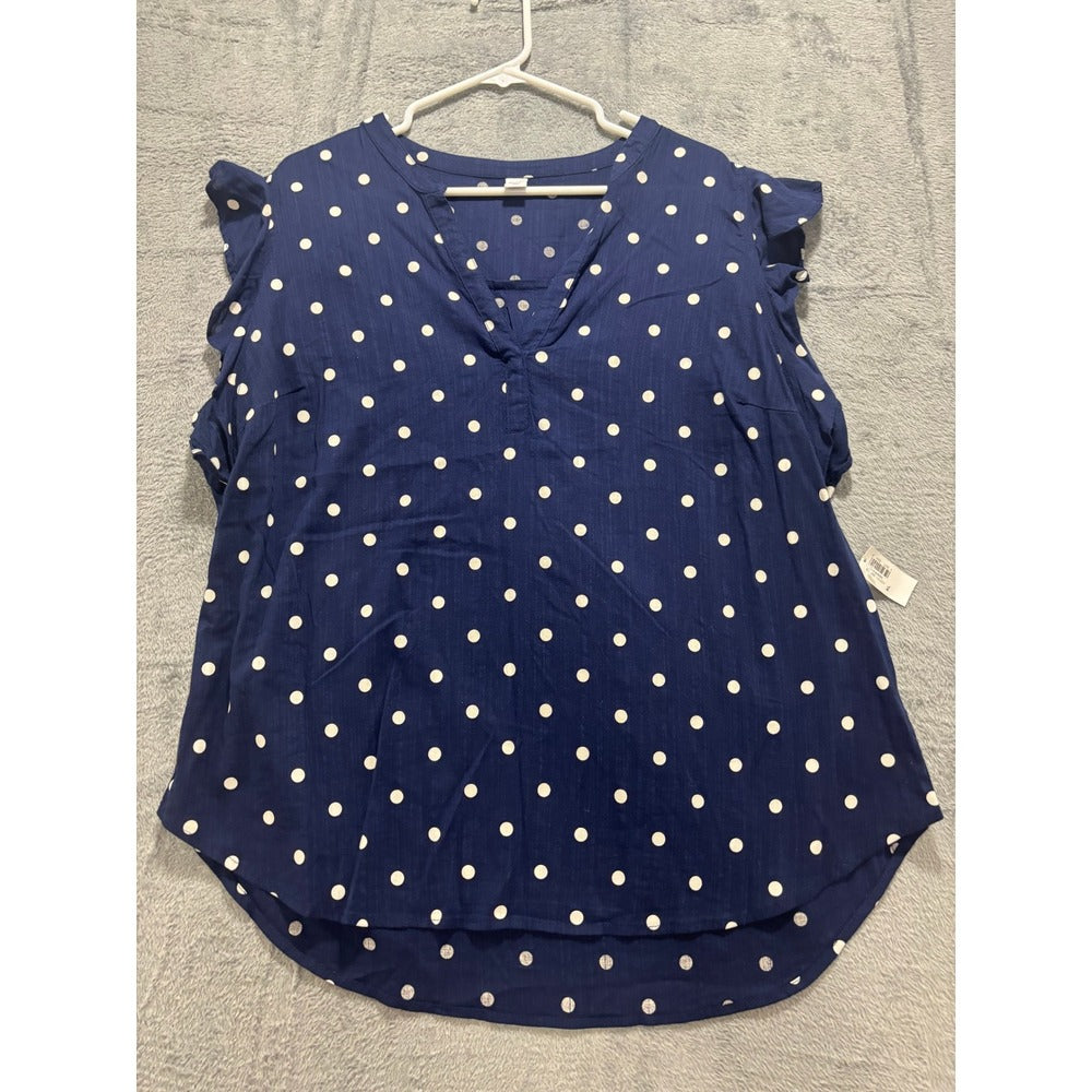 Old Navy XL Navy Blue Polka Dot Ruffle Sleeve Womens Blouse Casual Boho NWT Top
