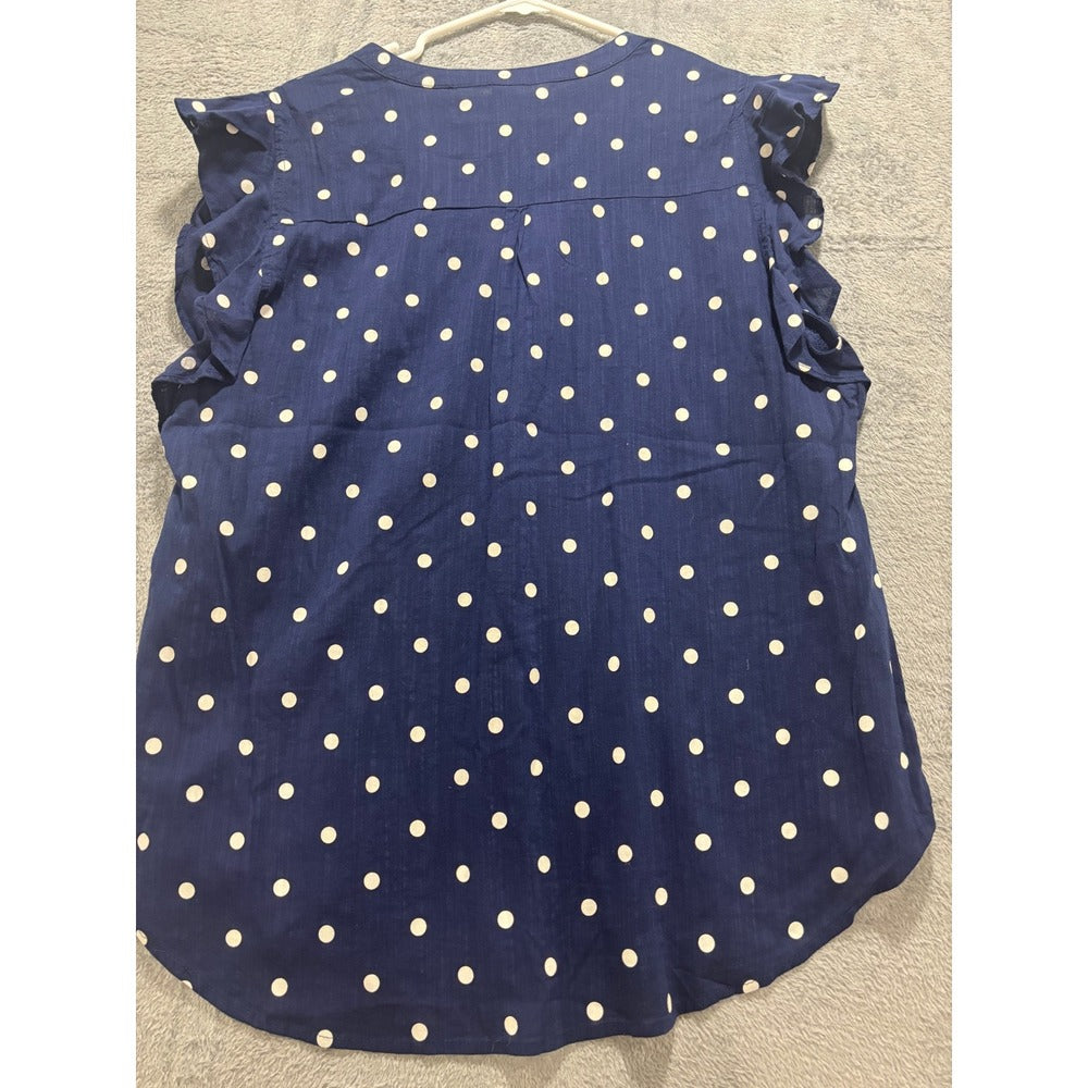 Old Navy XL Navy Blue Polka Dot Ruffle Sleeve Womens Blouse Casual Boho NWT Top