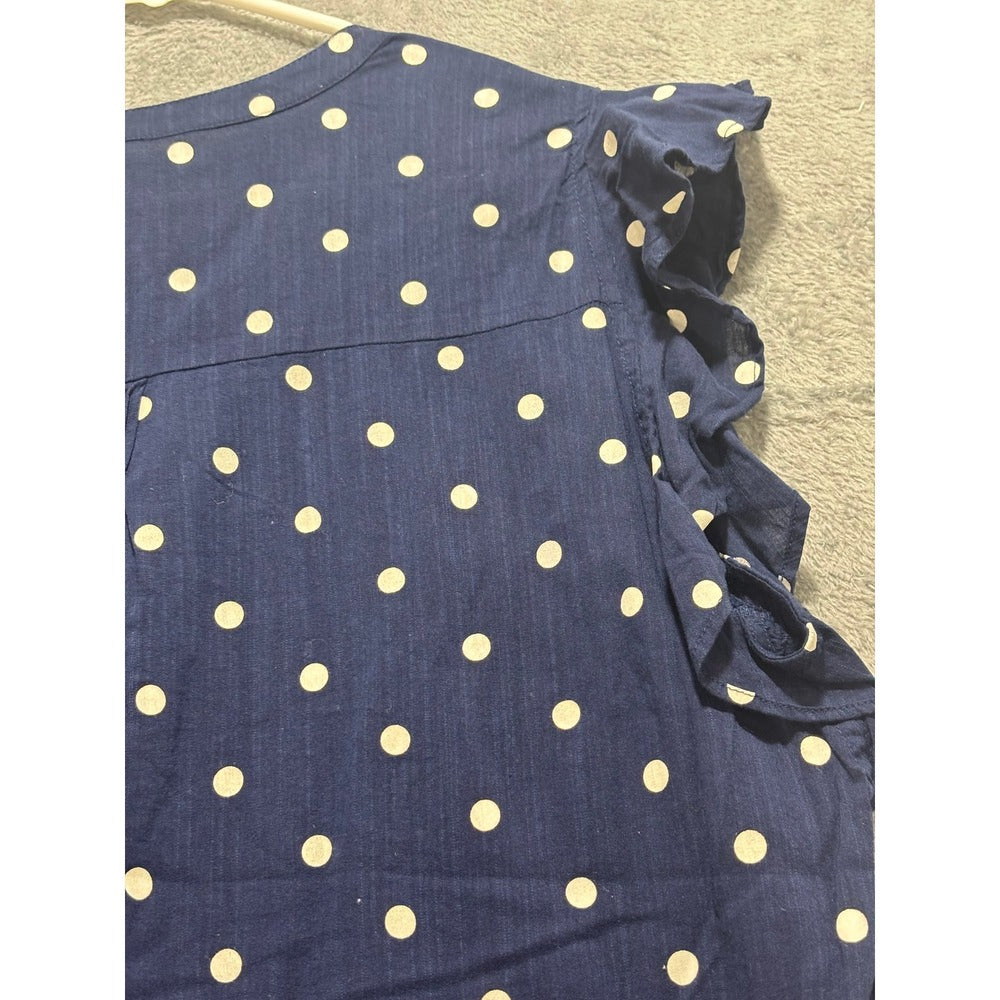 Old Navy XL Navy Blue Polka Dot Ruffle Sleeve Womens Blouse Casual Boho NWT Top