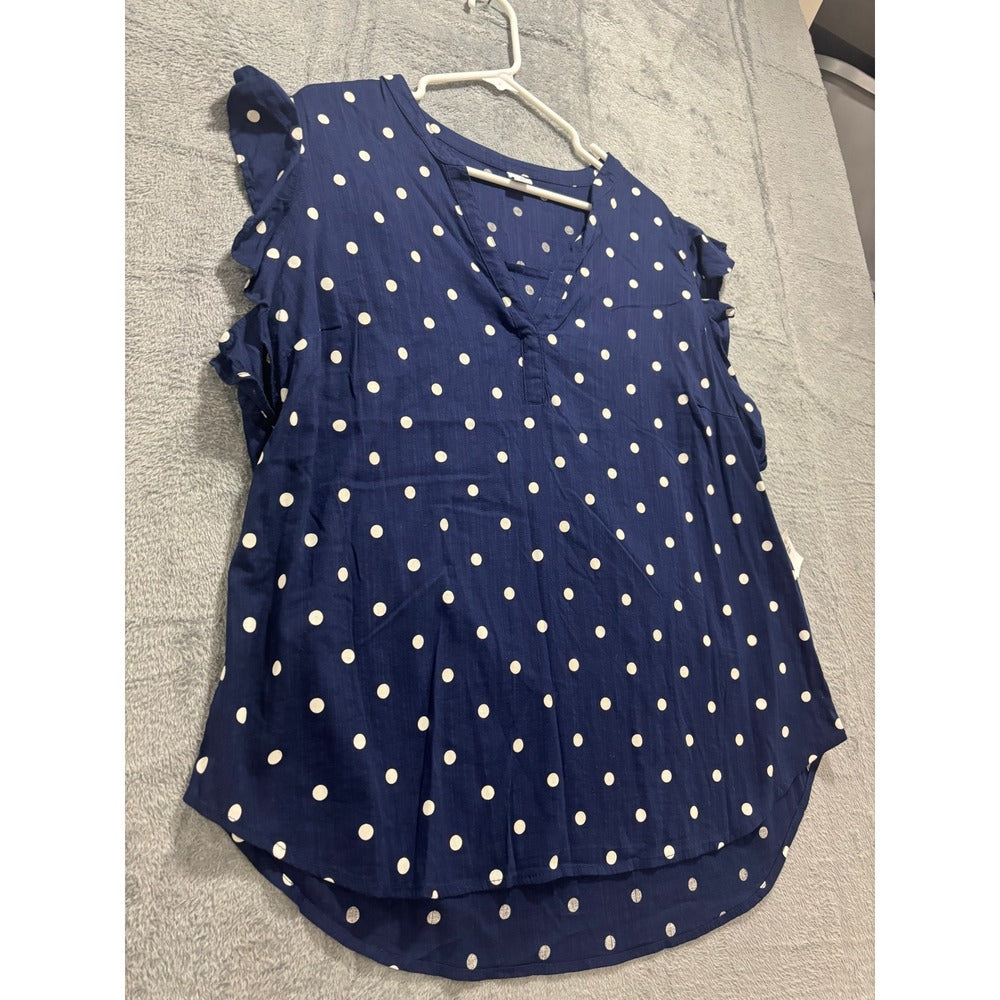 Old Navy XL Navy Blue Polka Dot Ruffle Sleeve Womens Blouse Casual Boho NWT Top