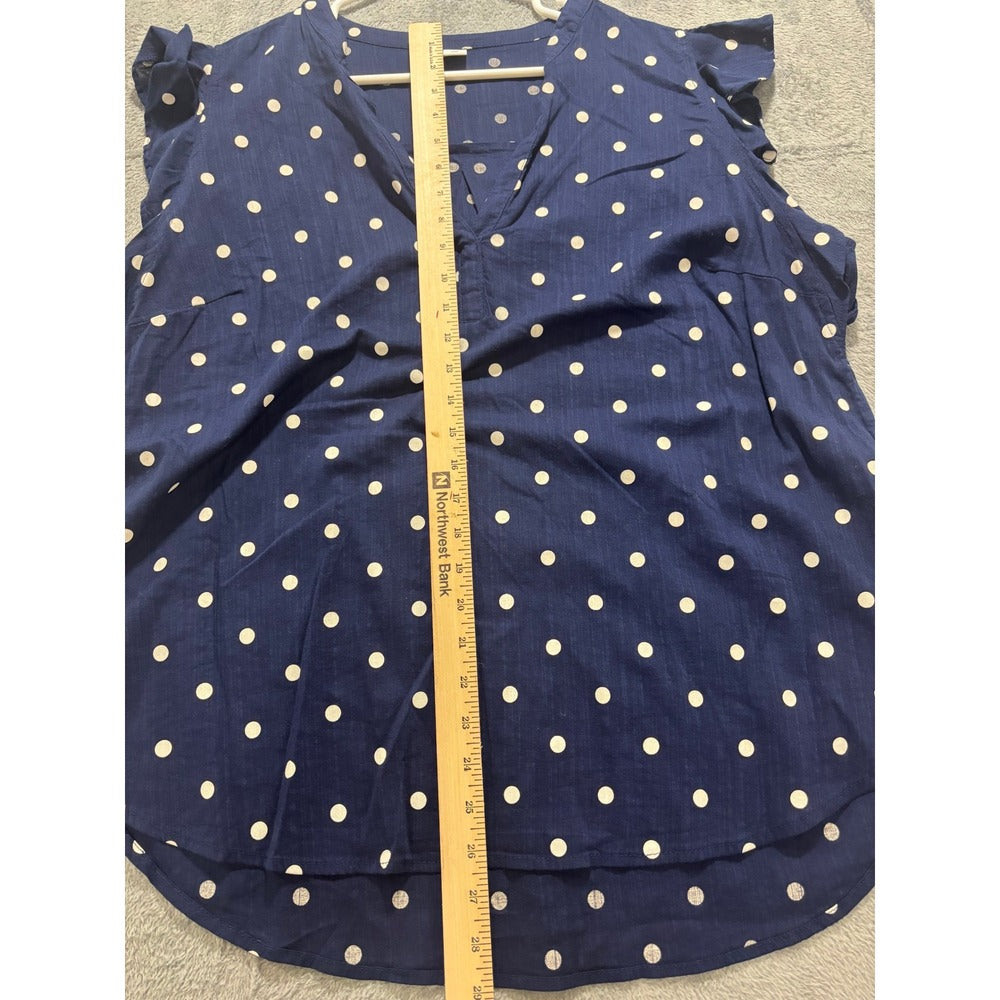 Old Navy XL Navy Blue Polka Dot Ruffle Sleeve Womens Blouse Casual Boho NWT Top
