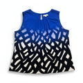 Calvin Klein XL Womens Blue Geometric Ombre Sleeveless Pleated Blouse Casual Top