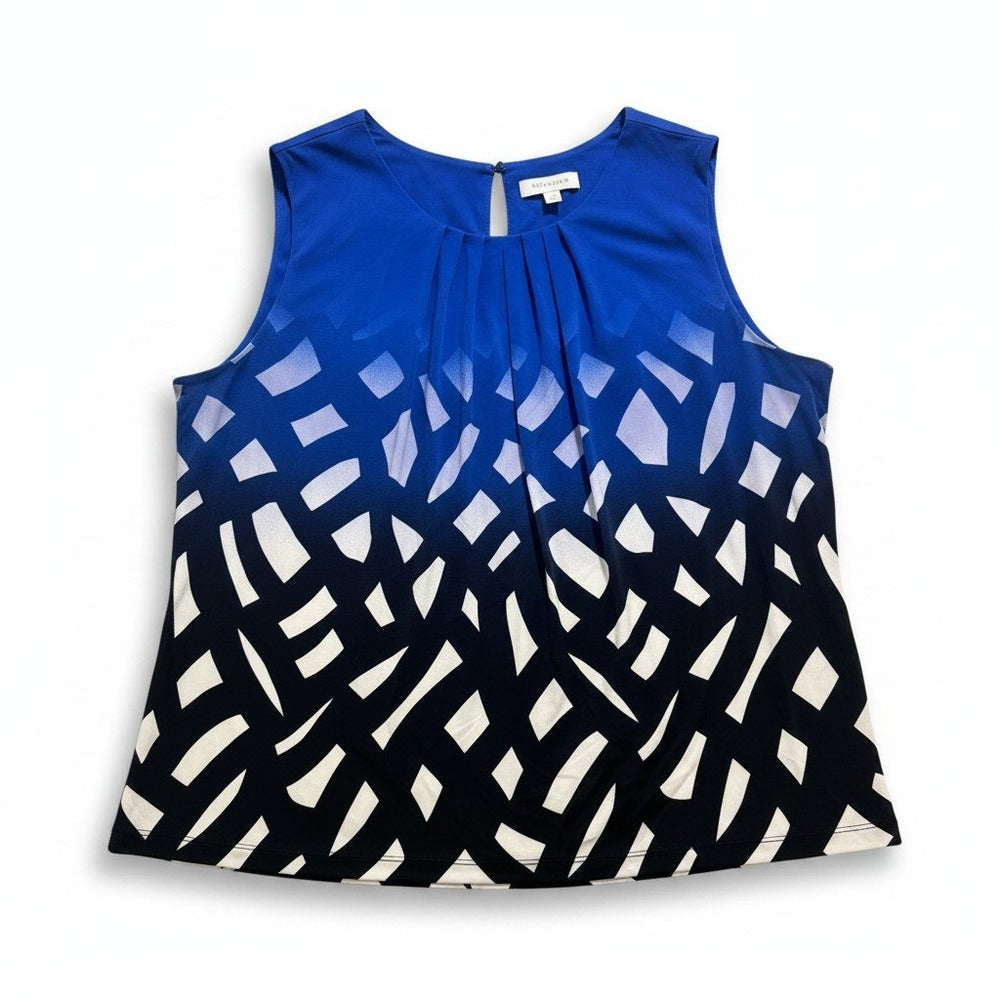 Calvin Klein XL Womens Blue Geometric Ombre Sleeveless Pleated Blouse Casual Top