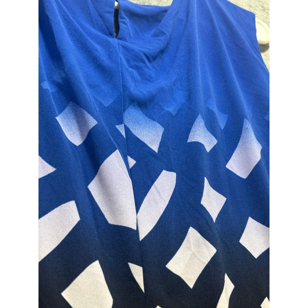 Calvin Klein XL Womens Blue Geometric Ombre Sleeveless Pleated Blouse Casual Top