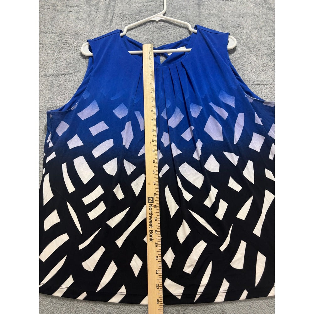 Calvin Klein XL Womens Blue Geometric Ombre Sleeveless Pleated Blouse Casual Top