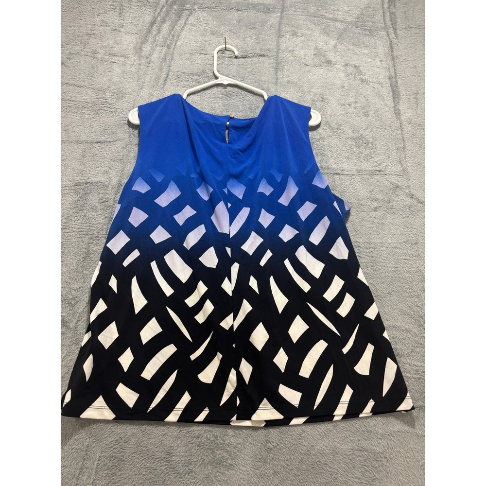 Calvin Klein XL Womens Blue Geometric Ombre Sleeveless Pleated Blouse Casual Top