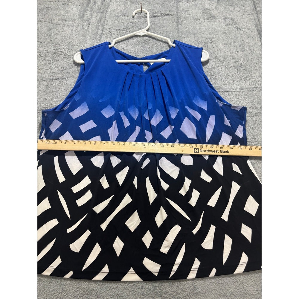Calvin Klein XL Womens Blue Geometric Ombre Sleeveless Pleated Blouse Casual Top